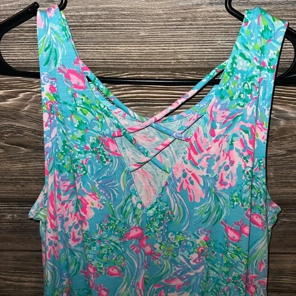 Lilly Pulitzer Kristen Flounce Amalfi Blue Best Fishes Sleeveless Size Large - Picture 4 of 11